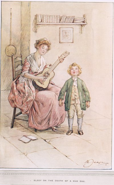 Elégia egy veszett kutya haláláról, Oliver Goldsmith "The Vicar of Wakefield" című illusztrációja, 1910 körül alkotó: Margaret Jameson